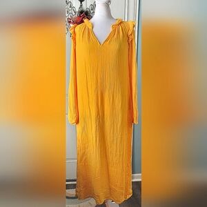 Xírena Maxi Dress Women's S Goldenrod Long Sleeve Gauze Shift Dress 100% Cotton